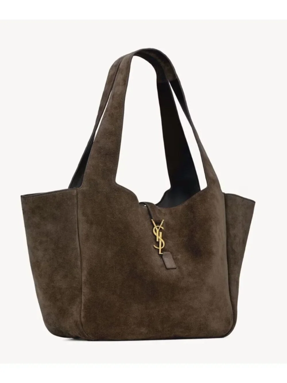 SAINT LAURENT LE 5 À 7 BEA Suede Tote Shoulder Bag Musk Brown Gold - Picture 2 of 14
